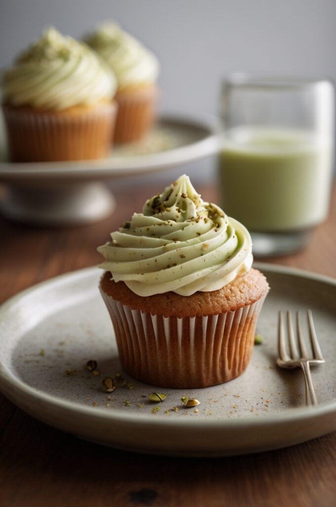 Almond Cupcakes Pistachio Frosting