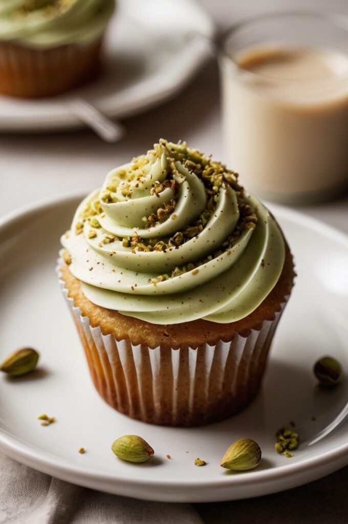 Almond Cupcakes Pistachio Frosting