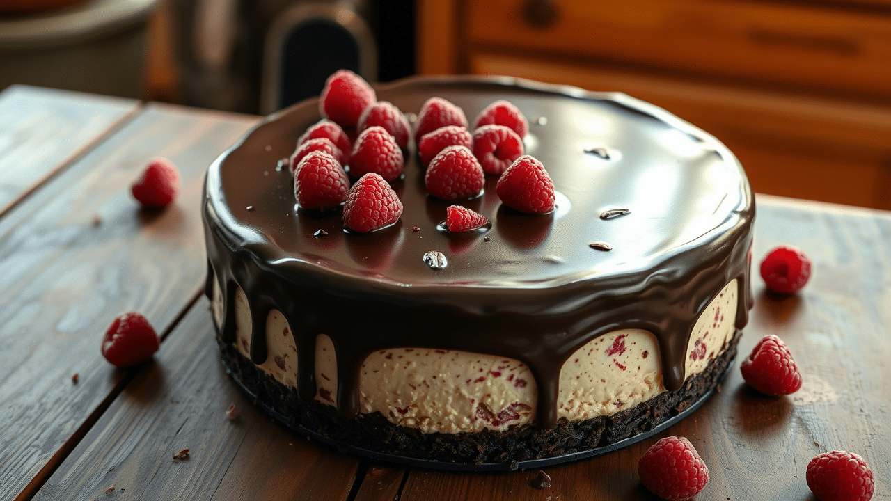 Dark Chocolate Raspberry Cheesecake