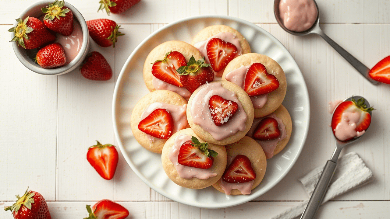 Iced Strawberry Sugar Cookies