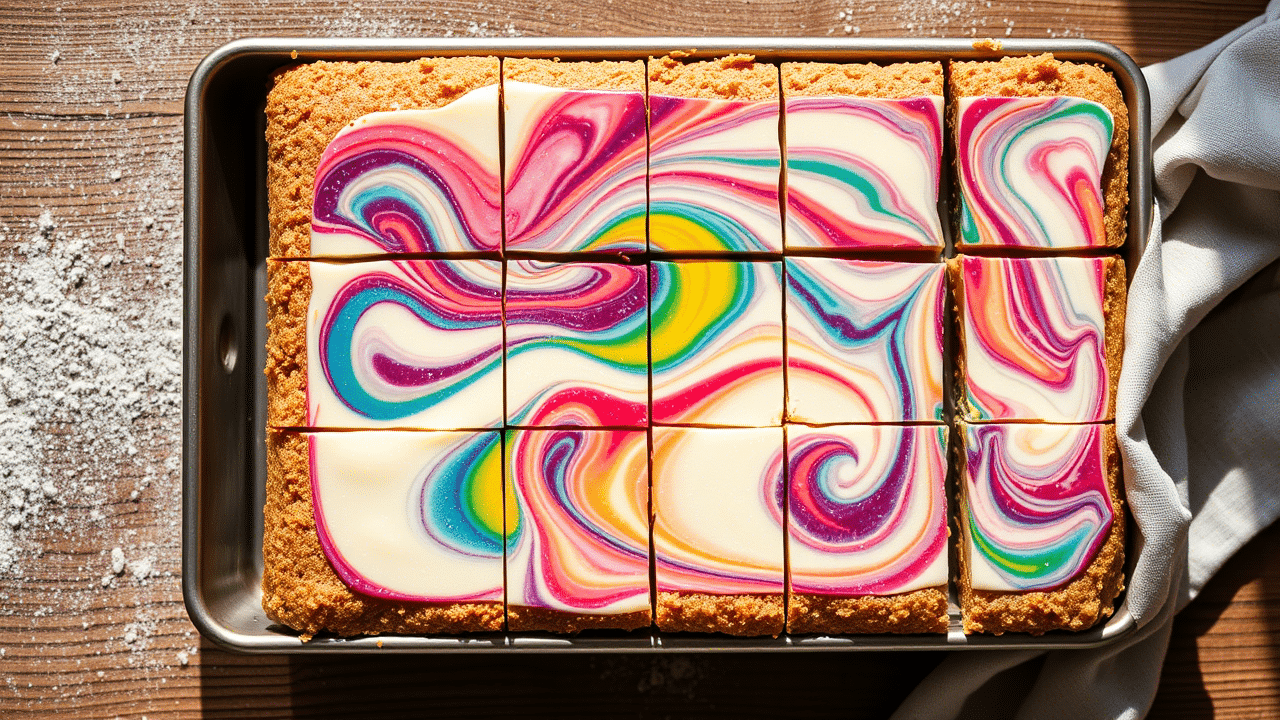Rainbow Cheesecake Swirl Bars