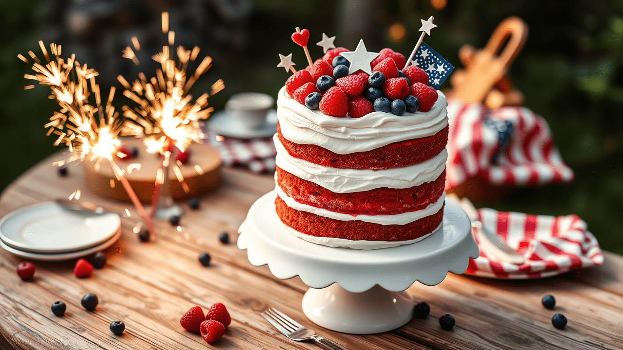 Red, White, and Blue Fourth of July Cake