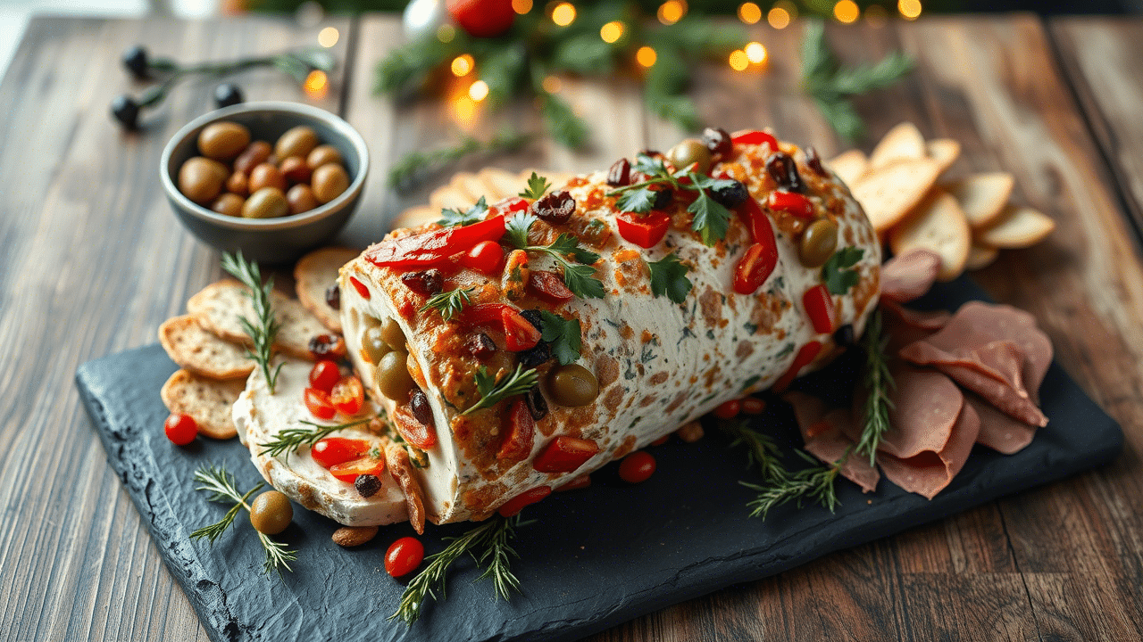Holiday Antipasto Cheese Log