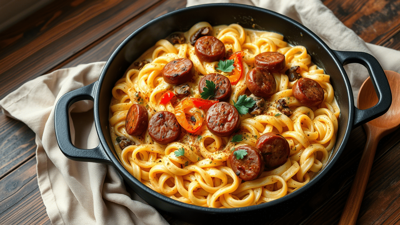 One Pot Creamy Cajun Sausage Pasta (30-Minutes)